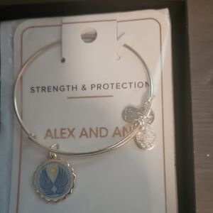 Alex and Ani Silver Bangle with Blue Charm